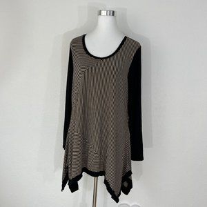Philosophy Tunic Top Womens XXL Long Sleeve Scoop Neck Black Tan Striped NWT